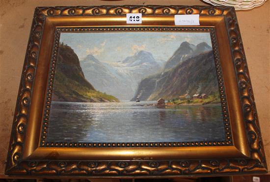 Oil - Fjord - signed E. Normman